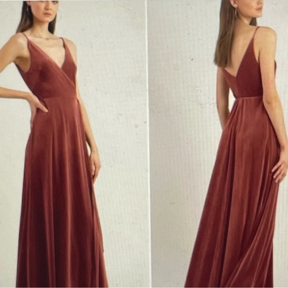 Jenny Yoo Dresses & Skirts - Jenny Yoo dress maxi velvet NWT sz 6 wrap “Andi” bridesmaid dress rose color